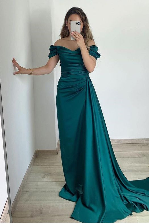 Classy Off-the-Shoulder Mermaid Long Prom Dress with Ruffles-BallBride