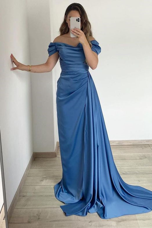 Classy Off-the-Shoulder Mermaid Long Prom Dress with Ruffles-BallBride