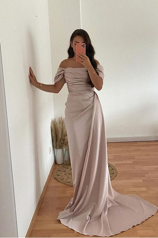 Classy Off-the-Shoulder Mermaid Long Prom Dress with Ruffles-BallBride