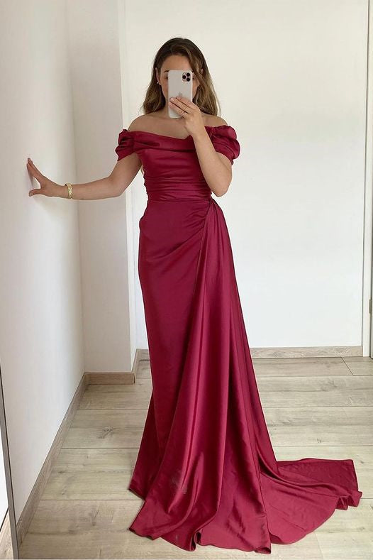 Classy Off-the-Shoulder Mermaid Long Prom Dress with Ruffles-BallBride