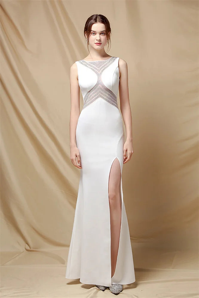 Classy Scoop Sleeveless Evening Prom Dress Mermaid Long With Slit-BallBride