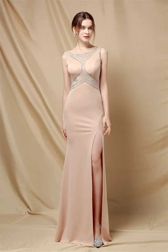 Classy Scoop Sleeveless Evening Prom Dress Mermaid Long With Slit-BallBride