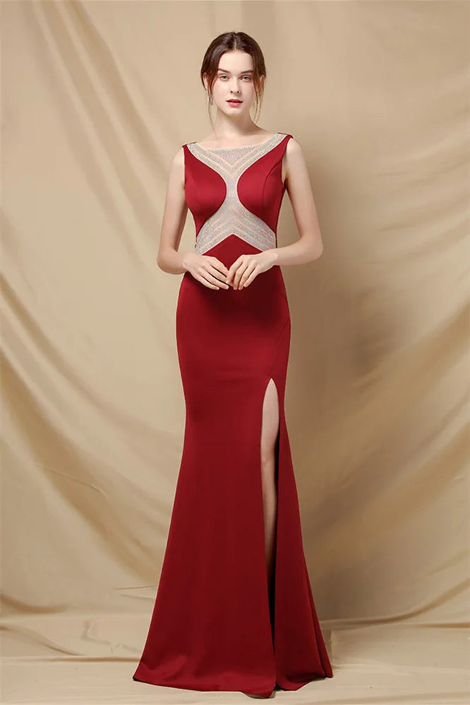 Classy Scoop Sleeveless Evening Prom Dress Mermaid Long With Slit-BallBride