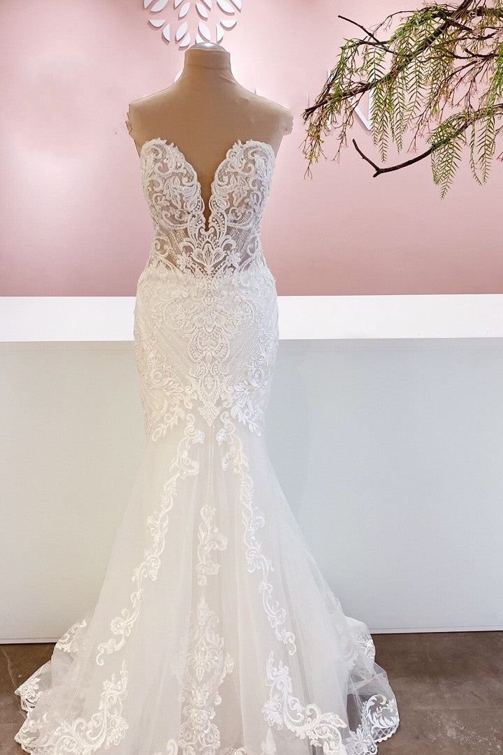 Classy Sweetheart Mermaid Wedding Dress with Appliques Lace-BallBride