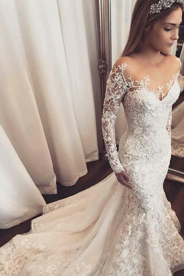 Classy Sweetheart Mermaid Wedding Dress With Lace Appliques-BallBride
