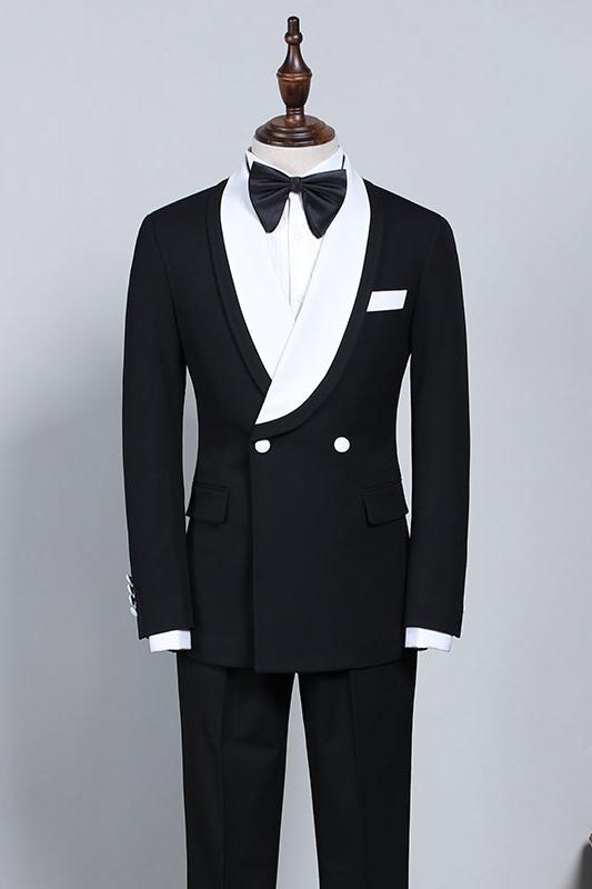Clement New Black & White Slim Fit Wedding Suit for Grooms-BallBride
