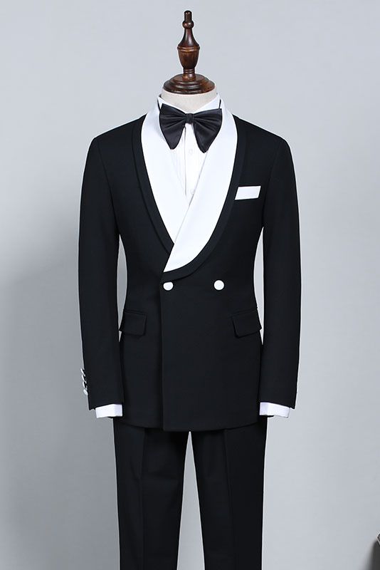 Clement New Black & White Slim Fit Wedding Suit for Grooms-BallBride