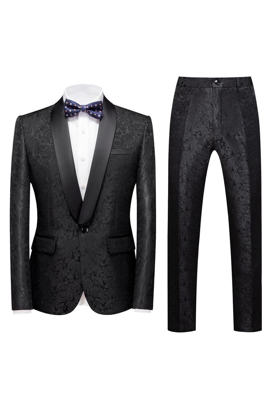 Colin Black Jacquard Classic Shawl Lapel Wedding Suit for Men-BallBride