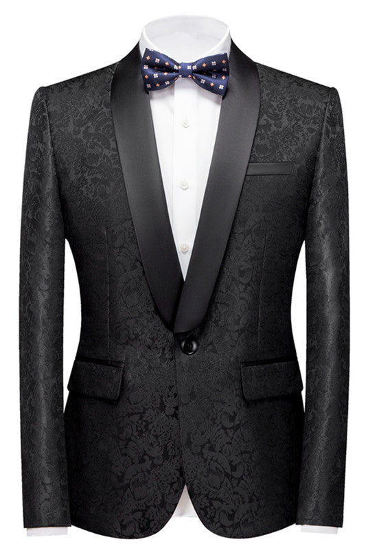 Colin Black Jacquard Classic Shawl Lapel Wedding Suit for Men-BallBride