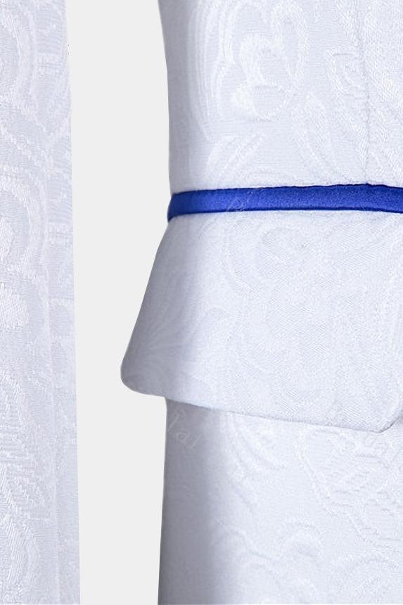 Cool White Jacquard Wedding Tuxedo with Blue Shawl Lapel-BallBride