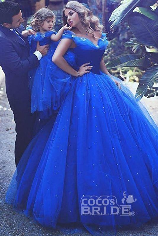 Cowl Neck Straps Ball Gown Flower Girls Dress with Tulle and Beads-BallBride