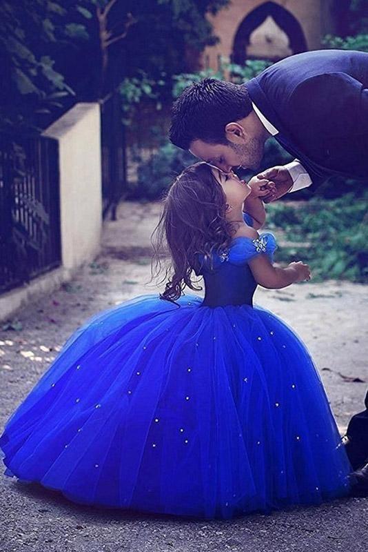 Cowl Neck Straps Ball Gown Flower Girls Dress with Tulle and Beads-BallBride