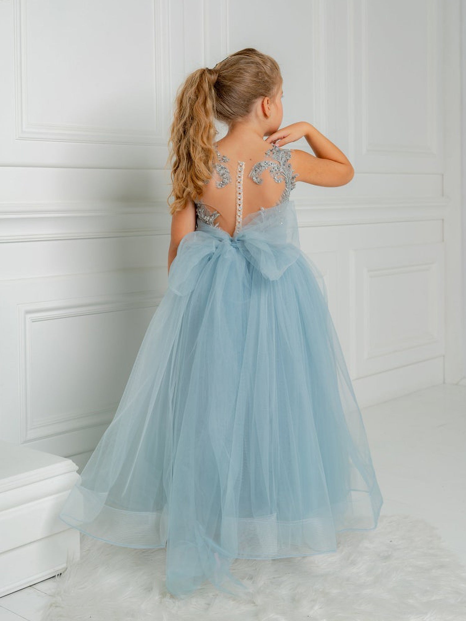 Cute A-line Boho Flower Girl Dress with Bow Sequins and Tulle-BallBride