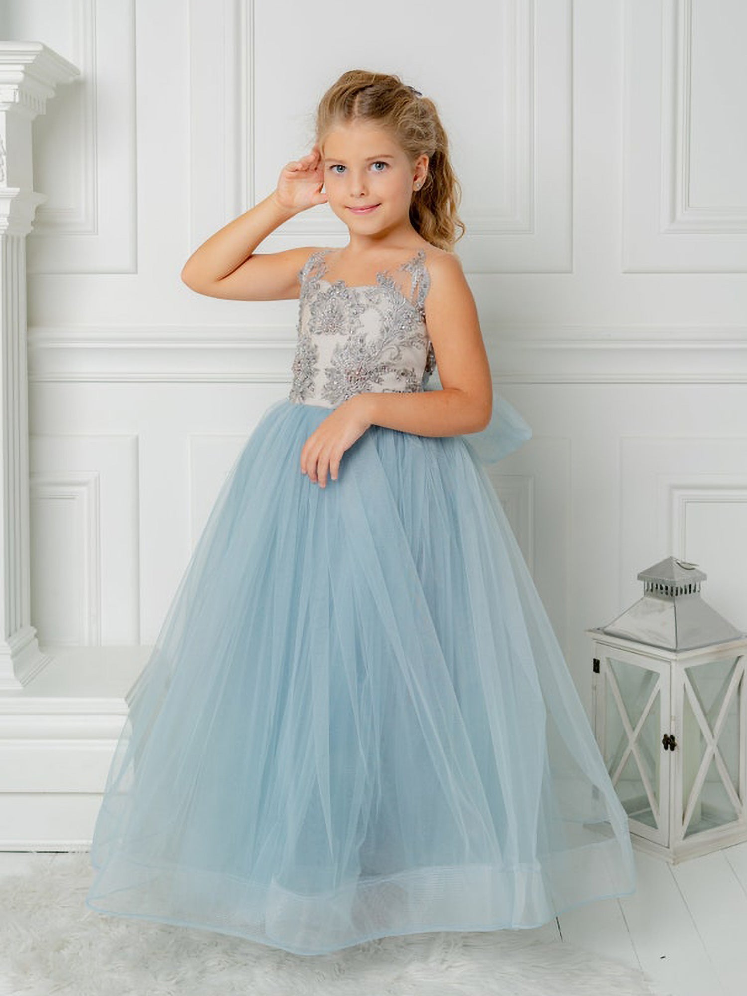 Cute A-line Boho Flower Girl Dress with Bow Sequins and Tulle-BallBride