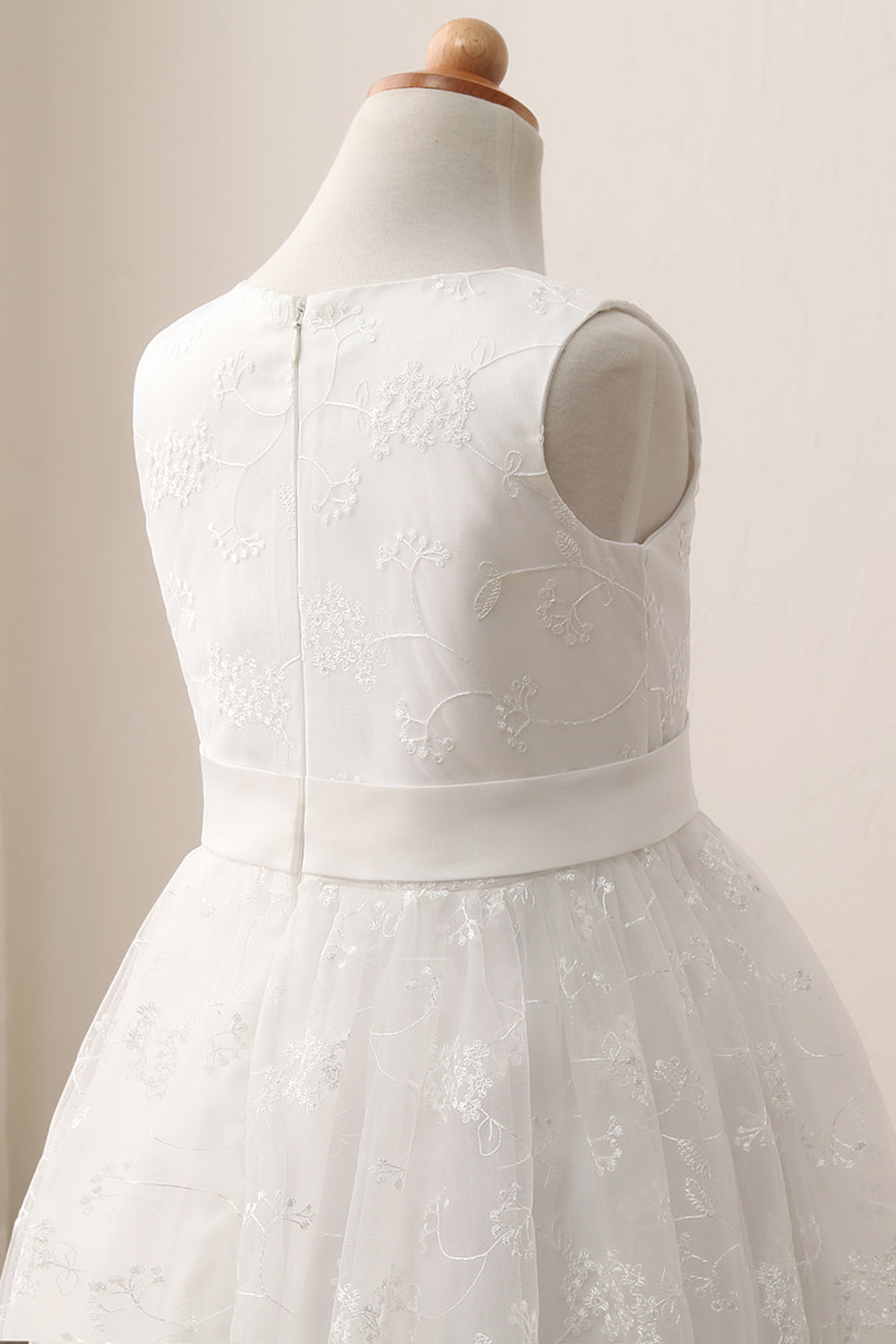 Cute A-line Jewel Sleeveless Floor Length Flower Girl Dress with Lace & Ribbons-BallBride