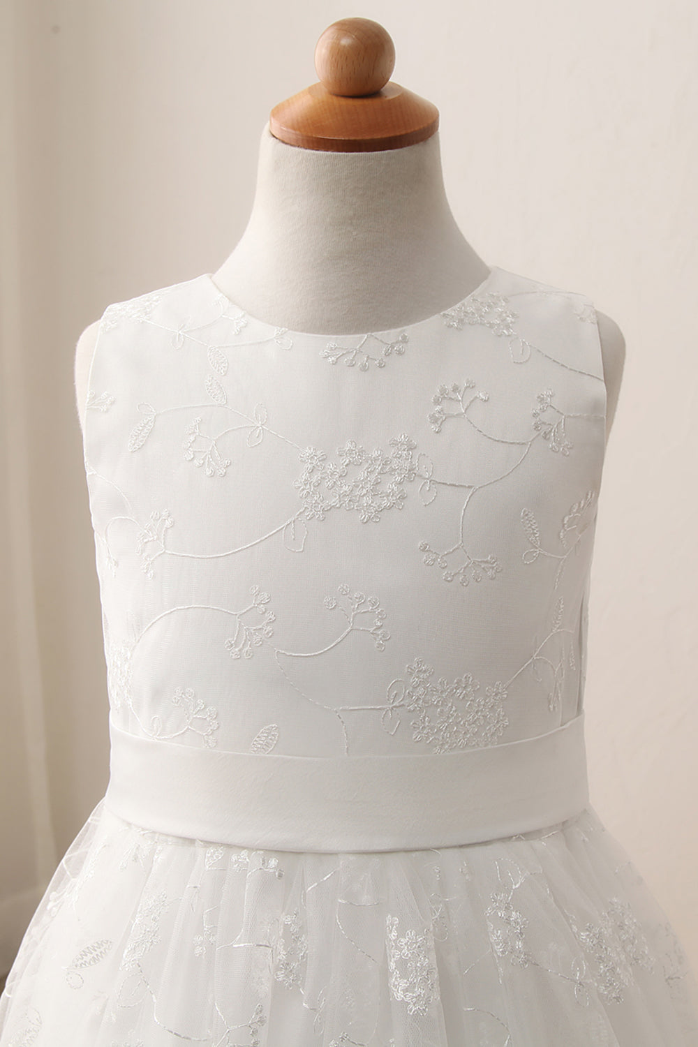 Cute A-line Jewel Sleeveless Floor Length Flower Girl Dress with Lace & Ribbons-BallBride
