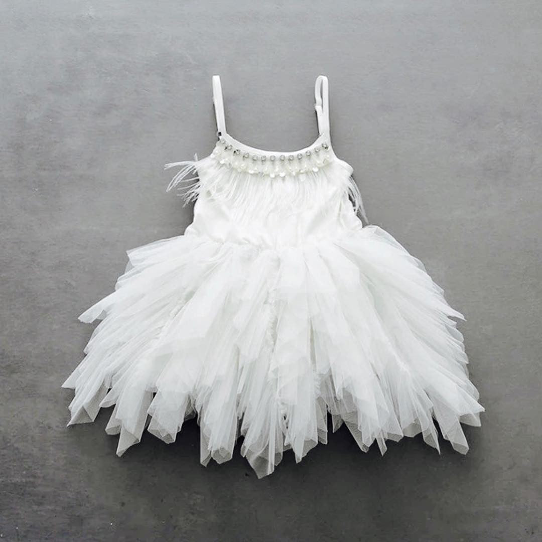 Cute A-line Spaghetti Straps Flower Girl Dress with Feathers-BallBride