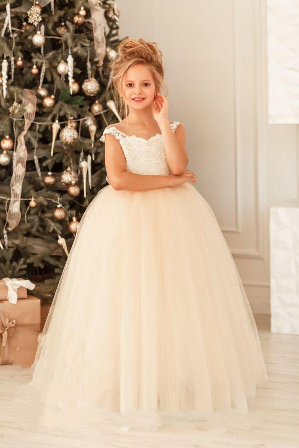 Cute Jewel Sleeveless Ball Gown Flower Girl Dress with Tulle Lace Appliques-BallBride