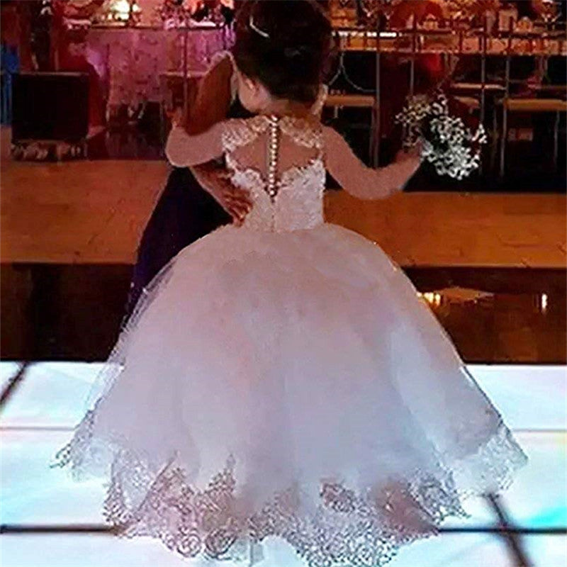 Cute Long Sleeve Ball Gown Flower Girl Dress with Lace Appliques-BallBride
