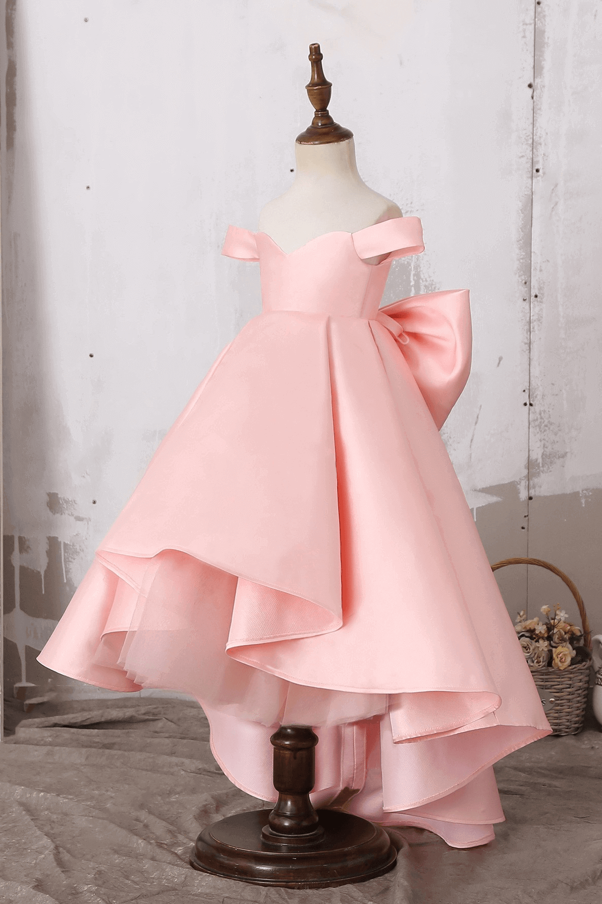 Cute Off The Shoulder Sleeveless Ball Gown with Bow Ruffles Flower Girl Dress-BallBride