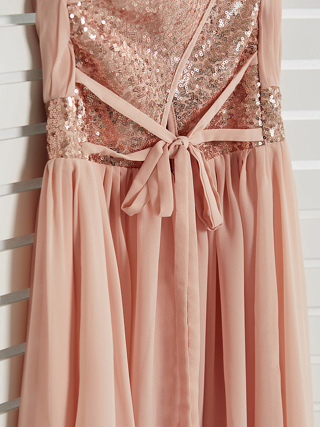 Daiada A-Line Jewel Neck Maxi Chiffon Flower Girl Dress With Lace Sash Ribbon-BallBride