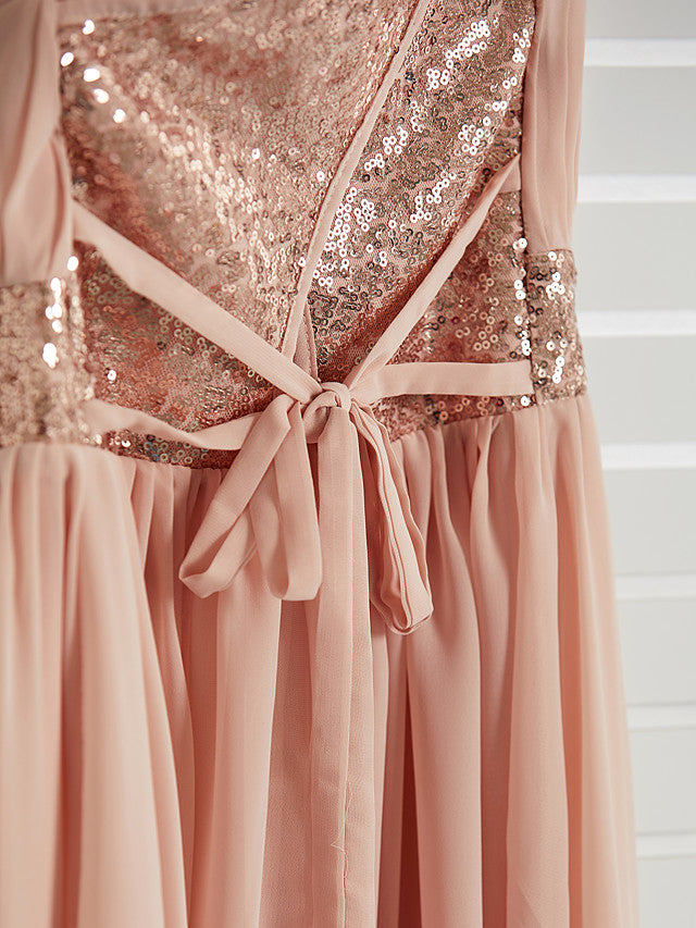 Daiada A-Line Jewel Neck Maxi Chiffon Flower Girl Dress With Lace Sash Ribbon-BallBride