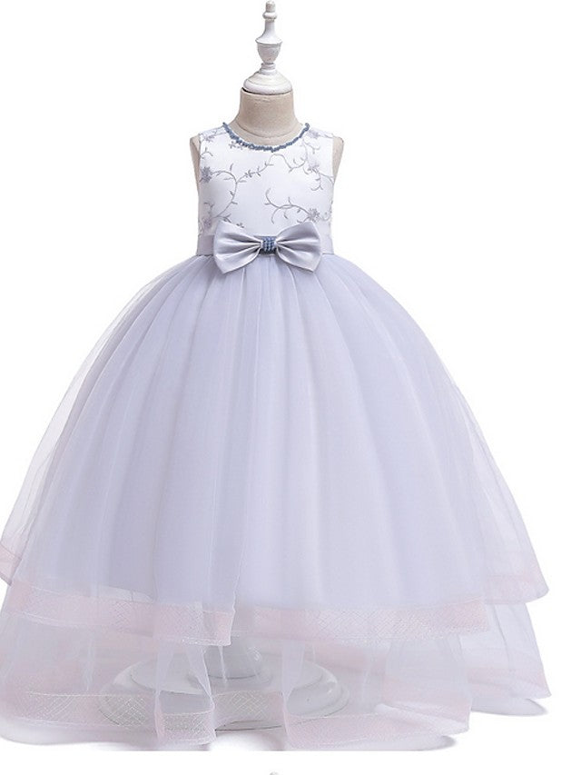 Daida Princess Jewel Sleeveless Flower Girl Dress with Bow and Tulle-BallBride
