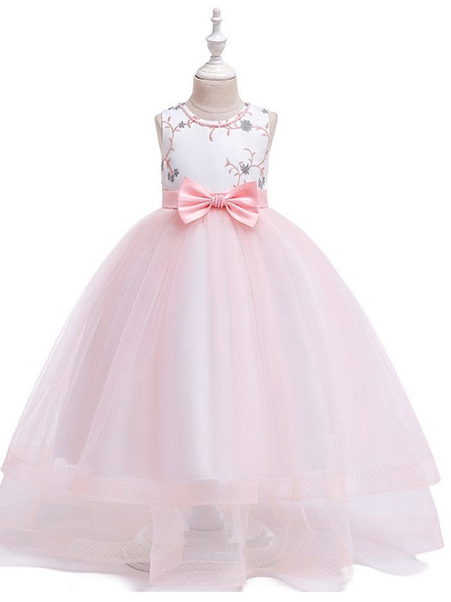 Daida Princess Jewel Sleeveless Flower Girl Dress with Bow and Tulle-BallBride