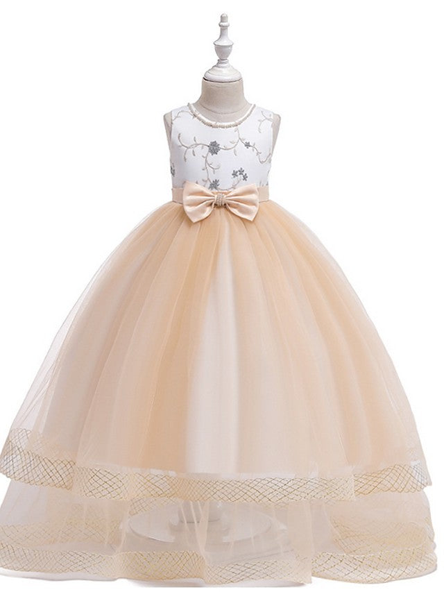 Daida Princess Jewel Sleeveless Flower Girl Dress with Bow and Tulle-BallBride