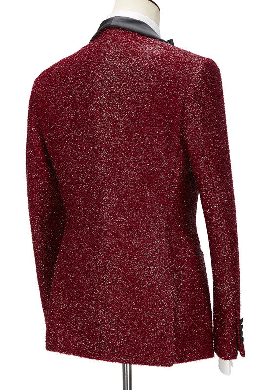 Damon Sparkle Red 3-Piece Wedding Suit with Black Shawl Lapel-BallBride