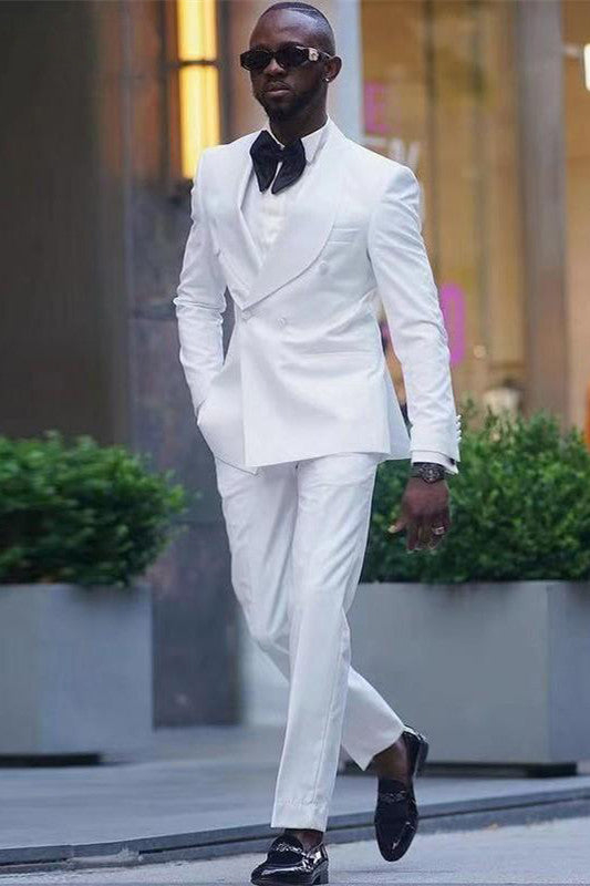 Daniel White Double Breasted Men Suits for Wedding-BallBride