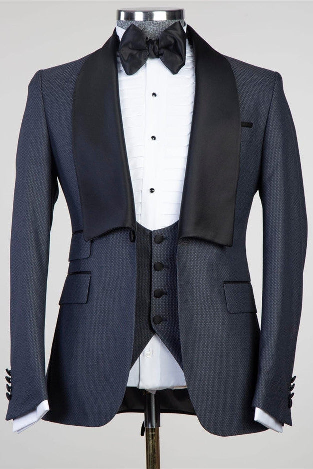 Dark Blue 3-Pieces Men Suits - Cliff Fashion Style Lapel Easy Fit-BallBride