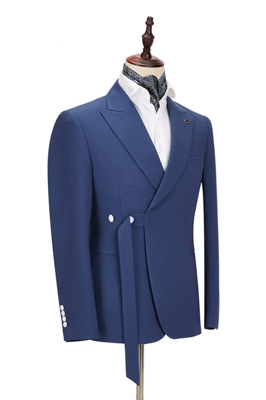 Dark Blue Groomsmen Outfits With Peaked Lapels For Sale-BallBride