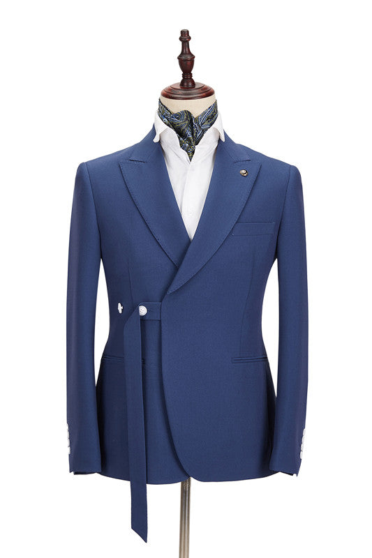 Dark Blue Groomsmen Outfits With Peaked Lapels For Sale-BallBride