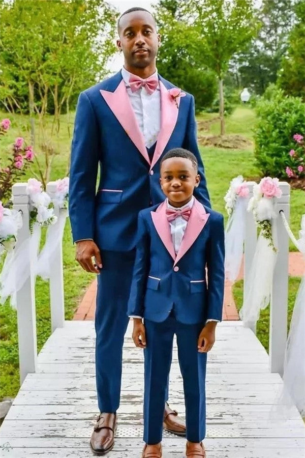 Dark Blue One Button Wedding Groom Suit with Pink Lapel-BallBride