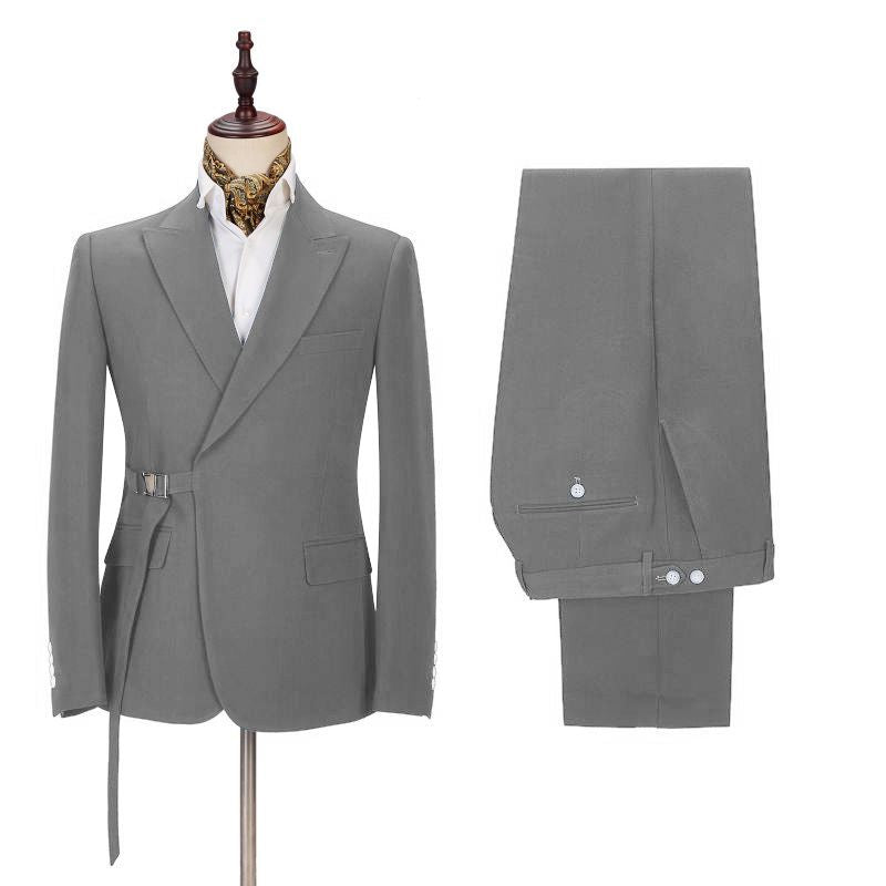 Dark Gray Wedding Tuxedo with Buckle Button - Best Fit-BallBride