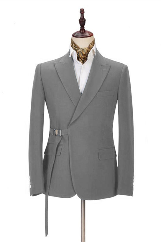 Dark Gray Wedding Tuxedo with Buckle Button - Best Fit-BallBride