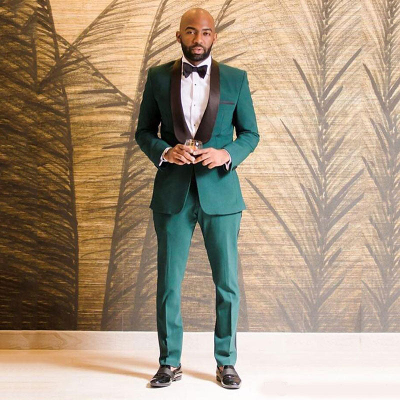 Dark Green Anthony Summer Wedding Suits with One Button for Groom - Fashion Black Shawl Lapel-BallBride