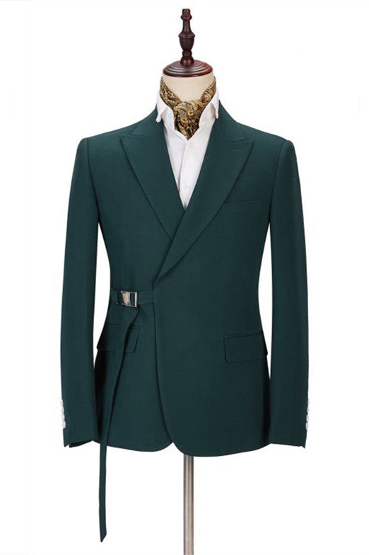 Dark Green Gentle Father Of The Bride Suit with Peaked Lapel-BallBride