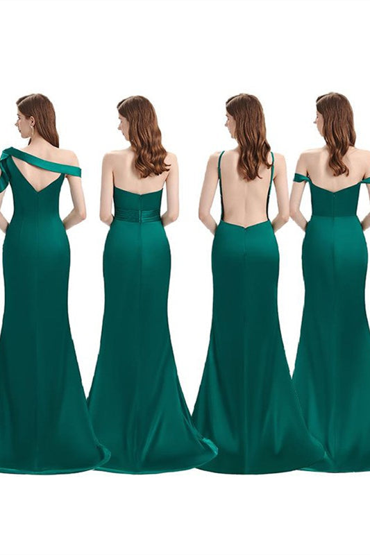 Dark Green Long Mermaid Satin Bridesmaid Dresses with Slit-BallBride