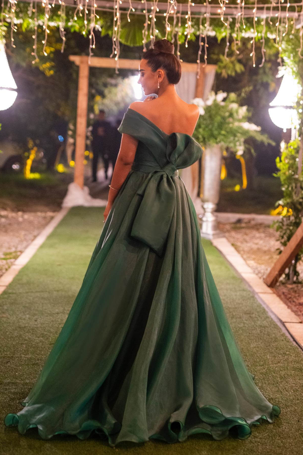 Dark Green Mermaid Evening Dress with Bowknot Strapless and One Shoulder Front Split-BallBride