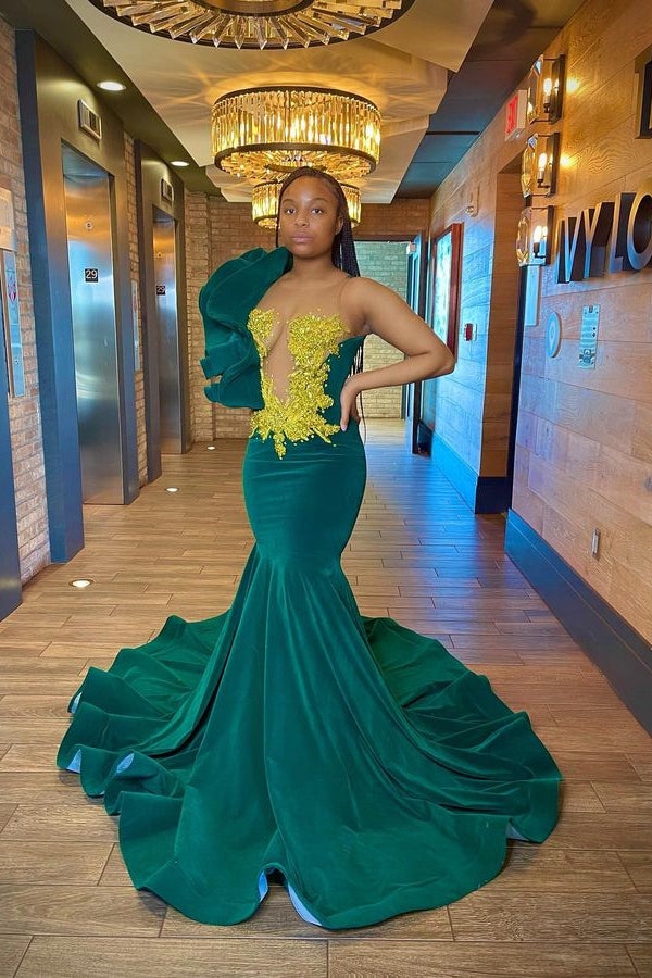 Dark Green Mermaid Prom Dress With Appliques - Perfect for Any Occasion-BallBride