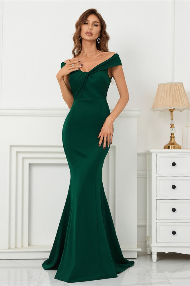 Dark Green Off-The-Shoulder Mermaid Sweetheart Evening Dress On Sale-BallBride