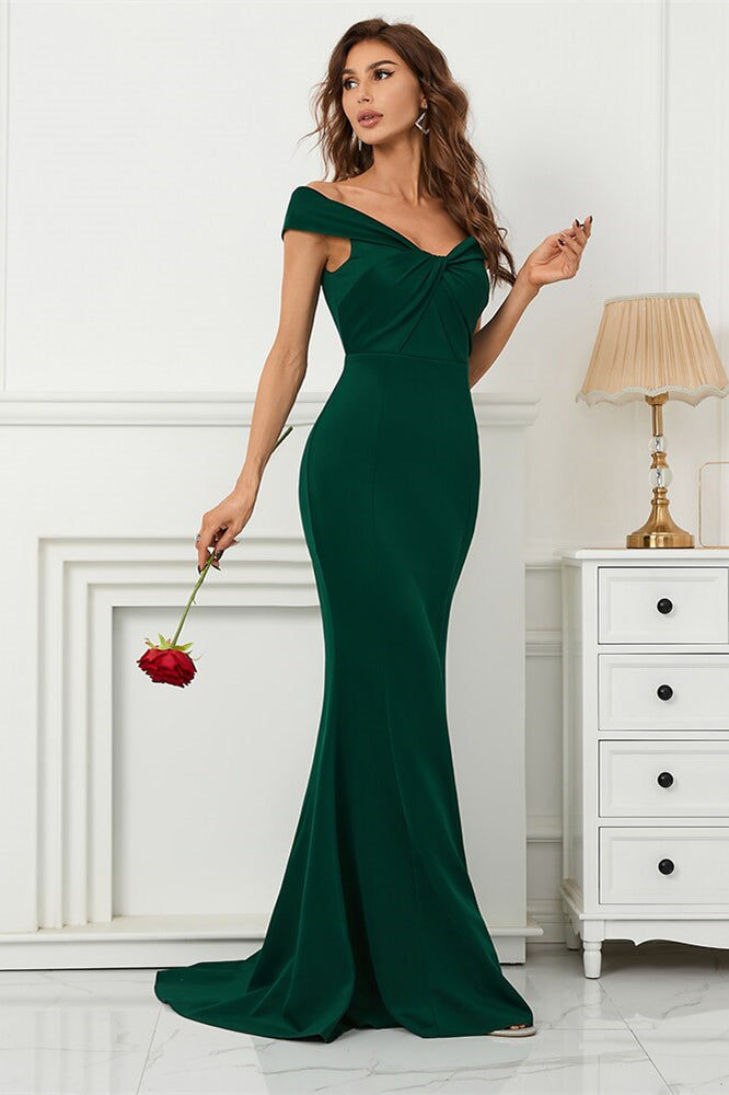 Dark Green Off-The-Shoulder Mermaid Sweetheart Evening Dress On Sale-BallBride