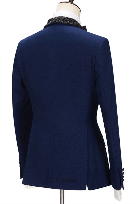 Dark Navy Business Formal Suit for Prom with Black Lapel-BallBride