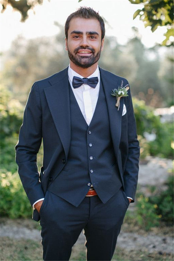 Dark Navy Classic 3-Piece Lapel Suits for Prom and Formal Business Wear-BallBride
