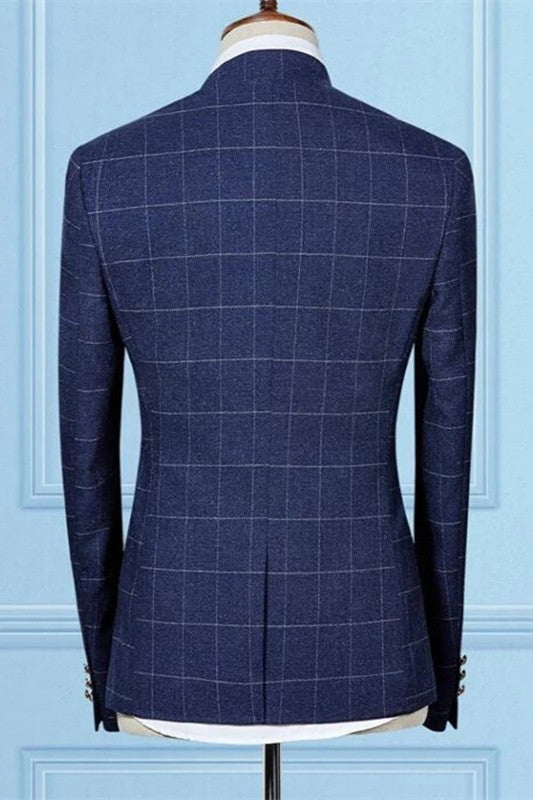 Dark Navy Groom & Groomsmen Suits with Plaid - 2 Piece Set-BallBride