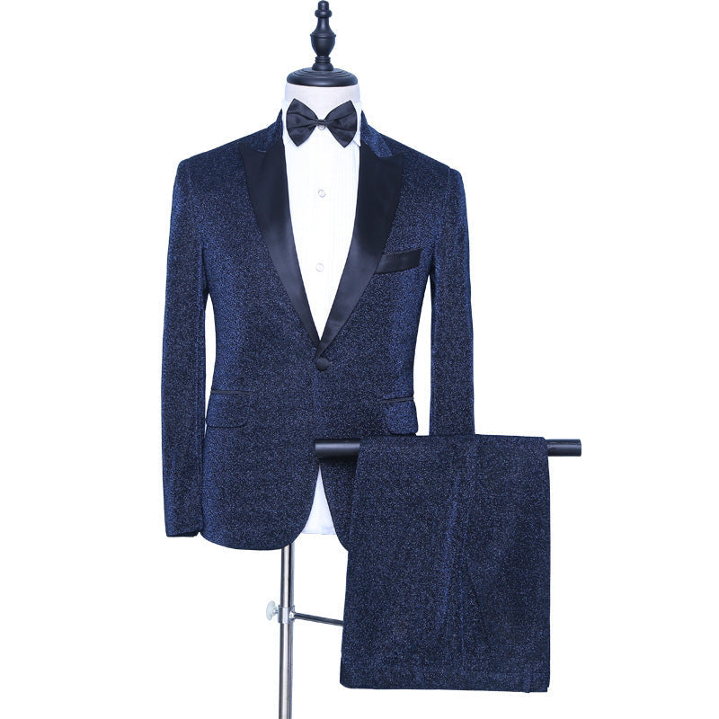 Dark Navy Peaked Lapel Wedding Suit for Groom - Morden Sparkly-BallBride
