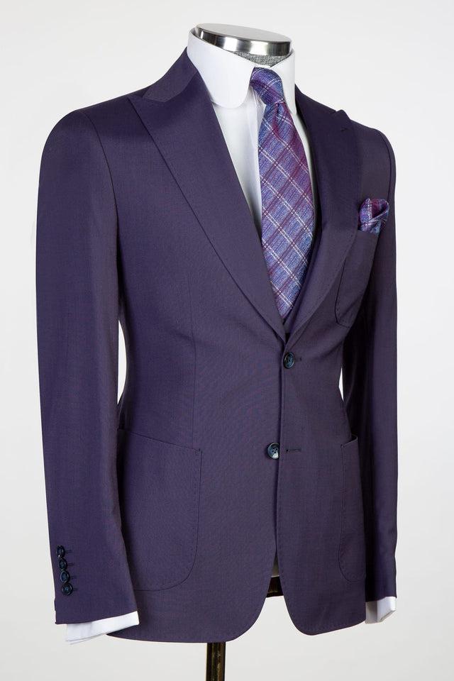 Dark Purple Best Fitted Men Suits - Dustin Chic Peaked Lapel Three Pieces-BallBride