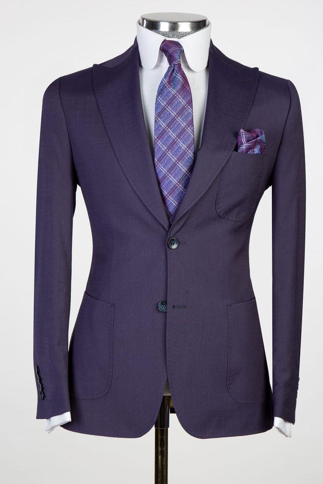 Dark Purple Best Fitted Men Suits - Dustin Chic Peaked Lapel Three Pieces-BallBride